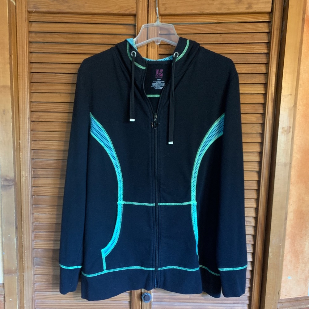 Lane Bryant Active black zip hoodie with teal trim 18/20